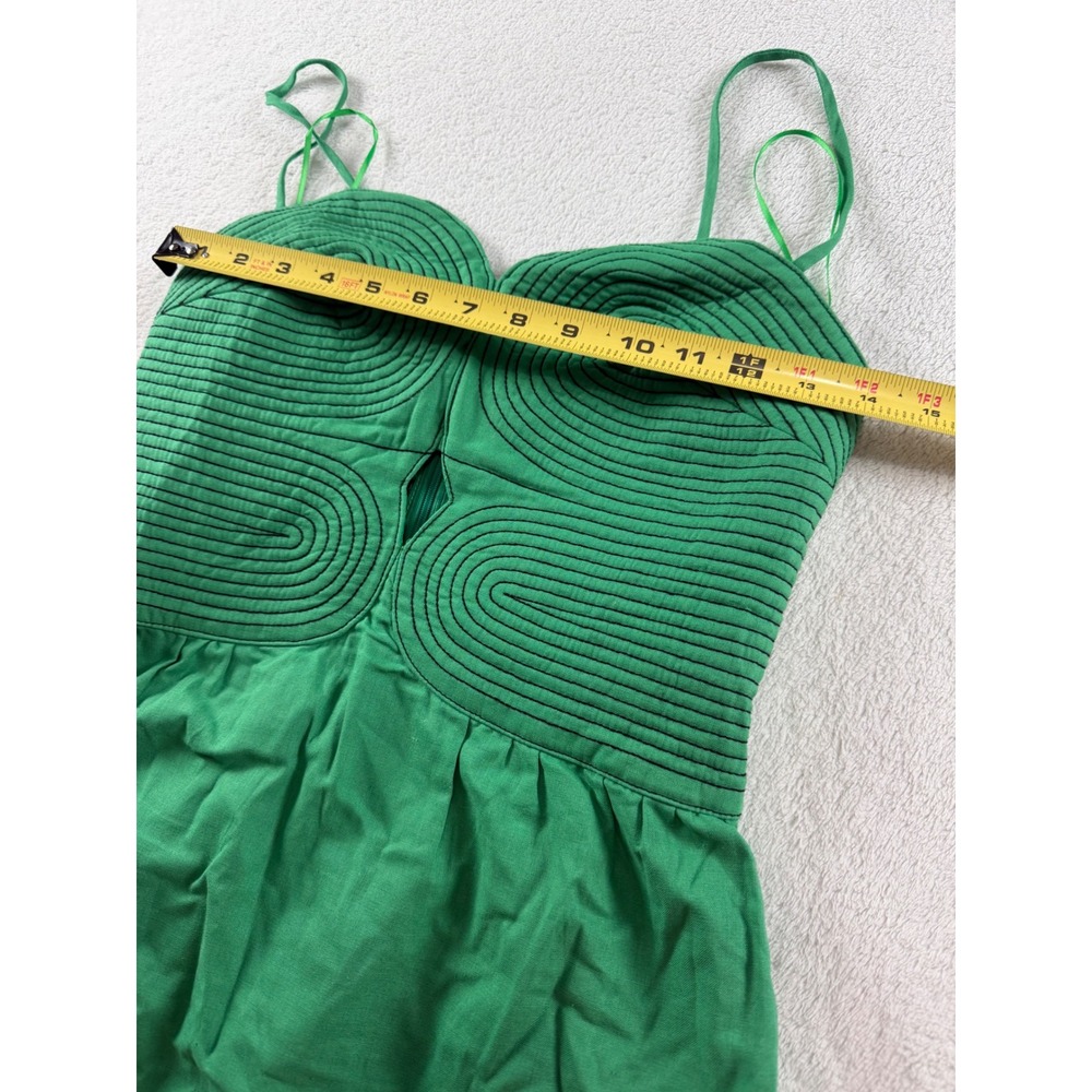 Strut & Bolt Green Cotton Linen Mini Dress Small Corded Bodice Cutout D-10460-H - Picture 6 of 10
